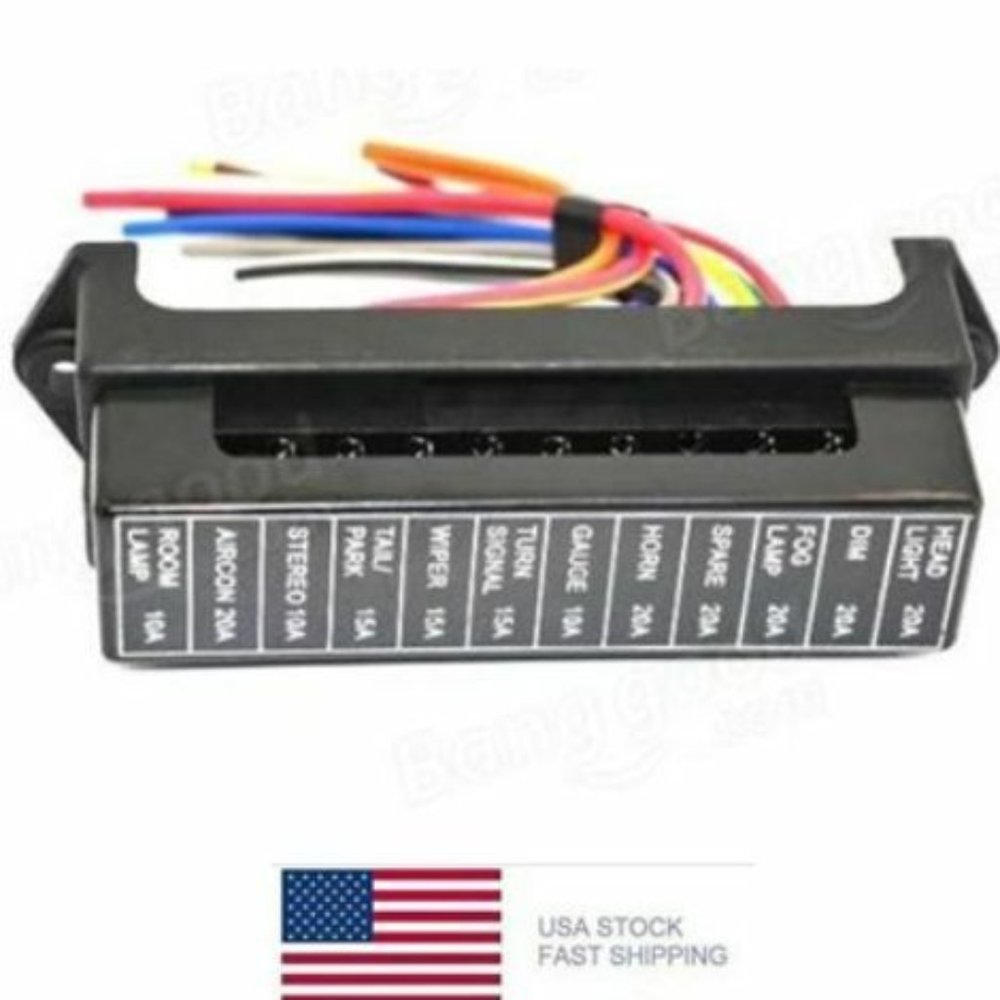 12 Way Fuse Box ATO/ATC  Auto Fuse Holder With 5 Inch Wire Lead